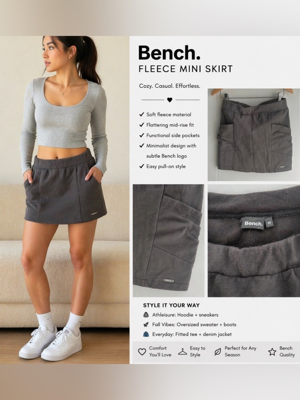 Bench Gray Mini Cargo Skirt Casual